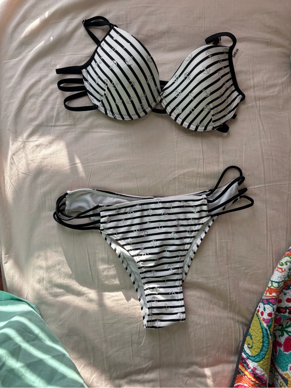 Black/white strips Anchor pattern bikini set